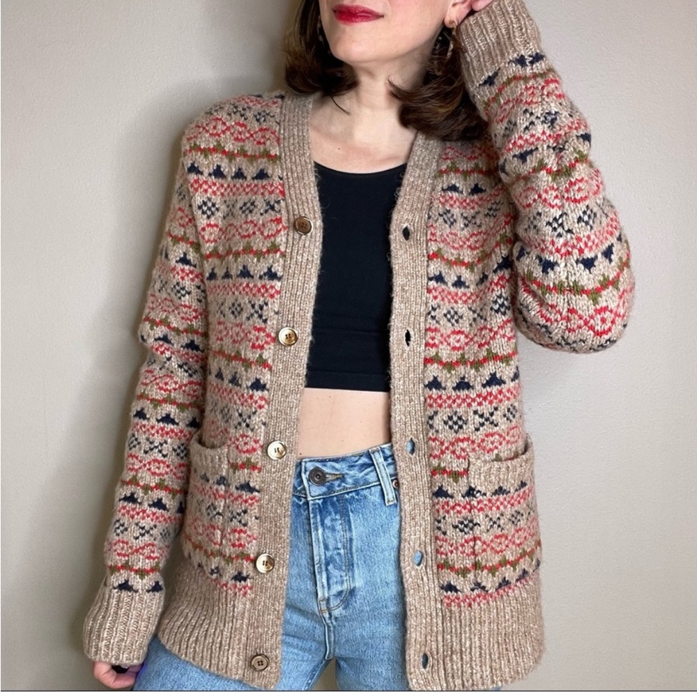 Alex Mill fair isle camel multicolored V-neck button front cardigan sweater XS